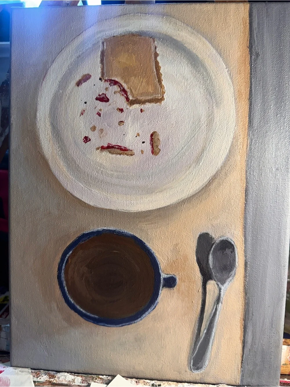 Hand-Painted Breakfast Still Life canvas painting - Neutral Tones
